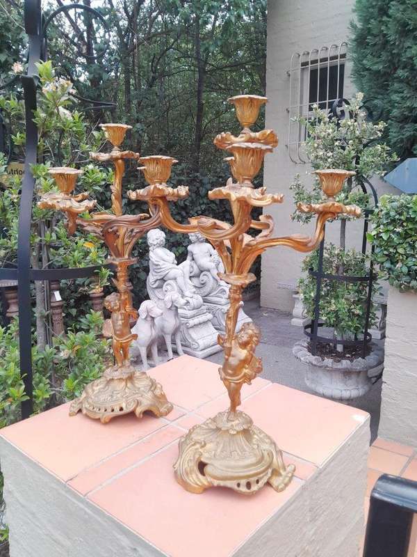 A 20th Century Pair of Gilt Metal Candelabra