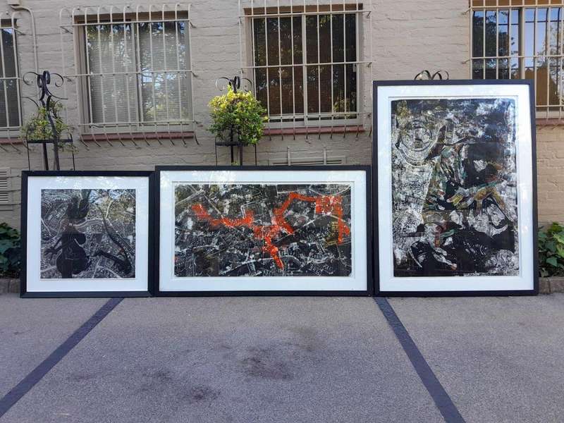 A 20th Century Set Of Three Large Framed Abstract Compositions By Darryl Betz