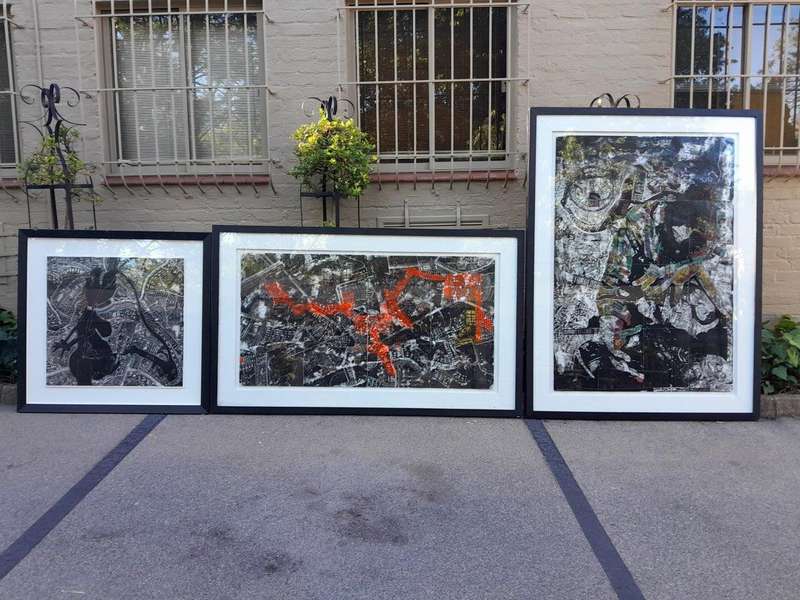 A 20th Century Set Of Three Large Framed Abstract Compositions By Darryl Betz