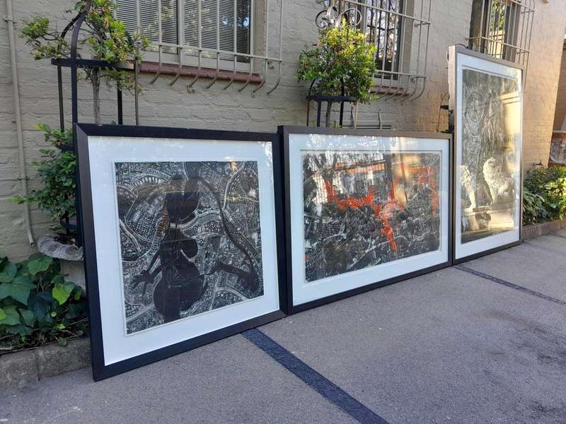 A 20th Century Set Of Three Large Framed Abstract Compositions By Darryl Betz