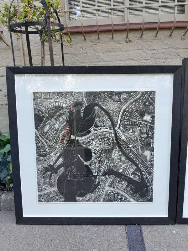 A 20th Century Set Of Three Large Framed Abstract Compositions By Darryl Betz