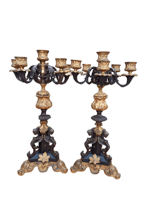 An Exceptional Pair of 19th Century French Napoléon Bronze and Ormolu Candelabrum ND