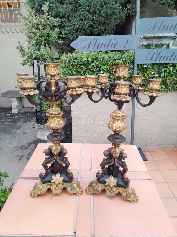 An Exceptional Pair of 19th Century French Napoléon Bronze and Ormolu Candelabrum ND