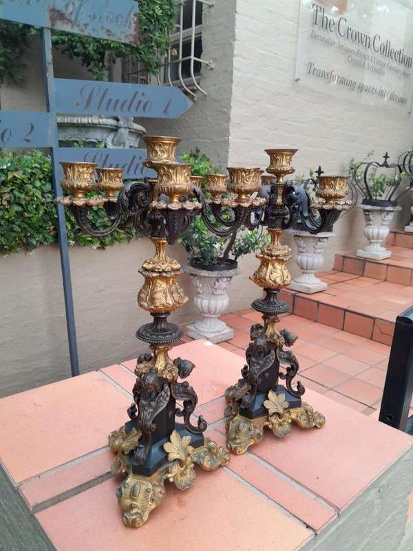 An Exceptional Pair of 19th Century French Napoléon Bronze and Ormolu Candelabrum ND