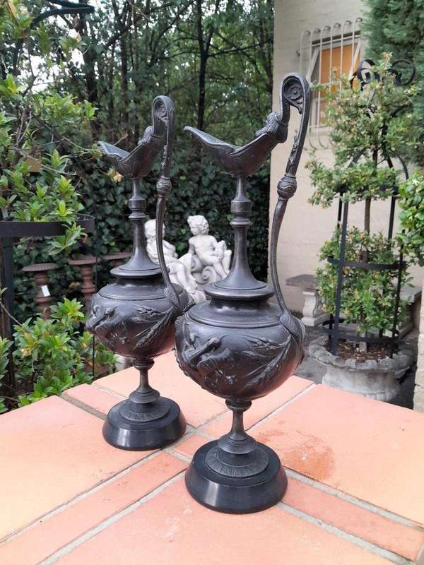A 19th century French Pair of Bronze Urns / Ewers