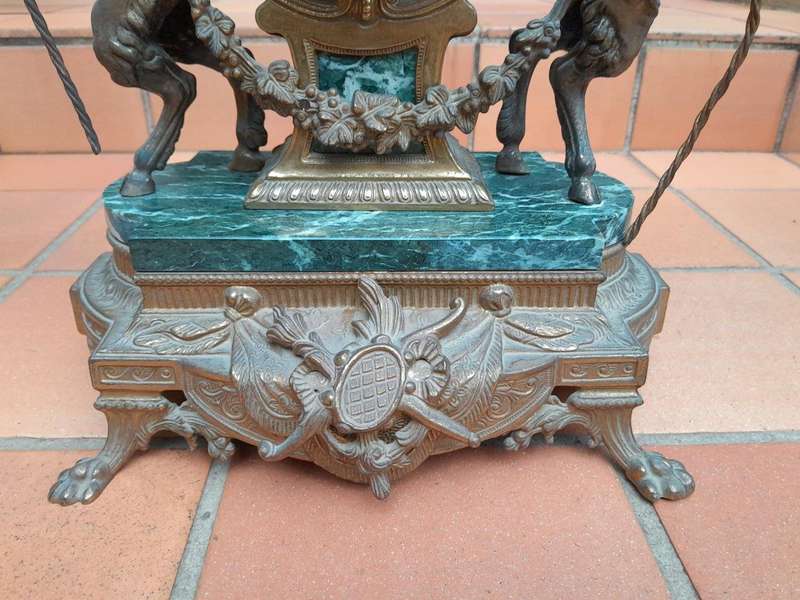 A 20th Century Louis XVl Style Brass and Marble Garniture Set Comprising Clock and Pair of Candel...