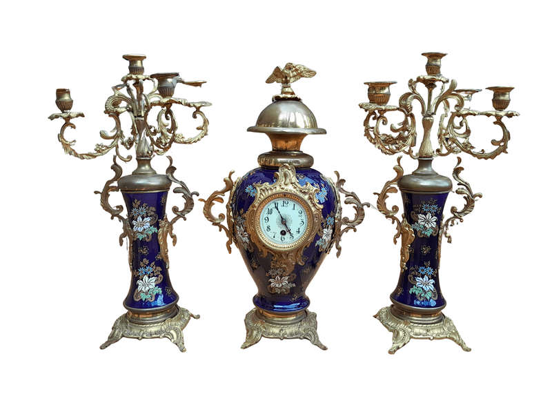 An Early 20th Century (Circa 1911) French Rococo Style Clock Garniture Set With Gilt Metal Mounts...