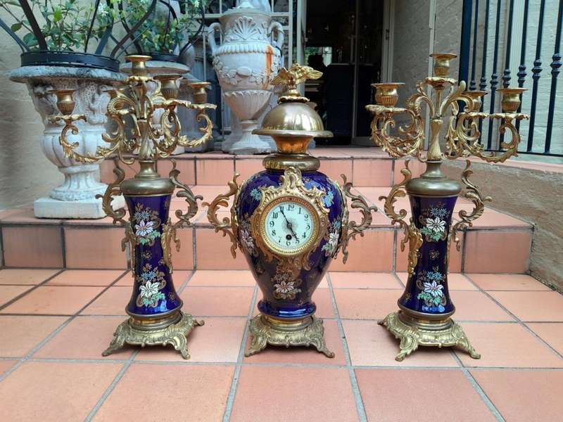 An Early 20th Century (Circa 1911) French Rococo Style Clock Garniture Set With Gilt Metal Mounts...