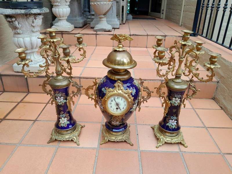 An Early 20th Century (Circa 1911) French Rococo Style Clock Garniture Set With Gilt Metal Mounts...