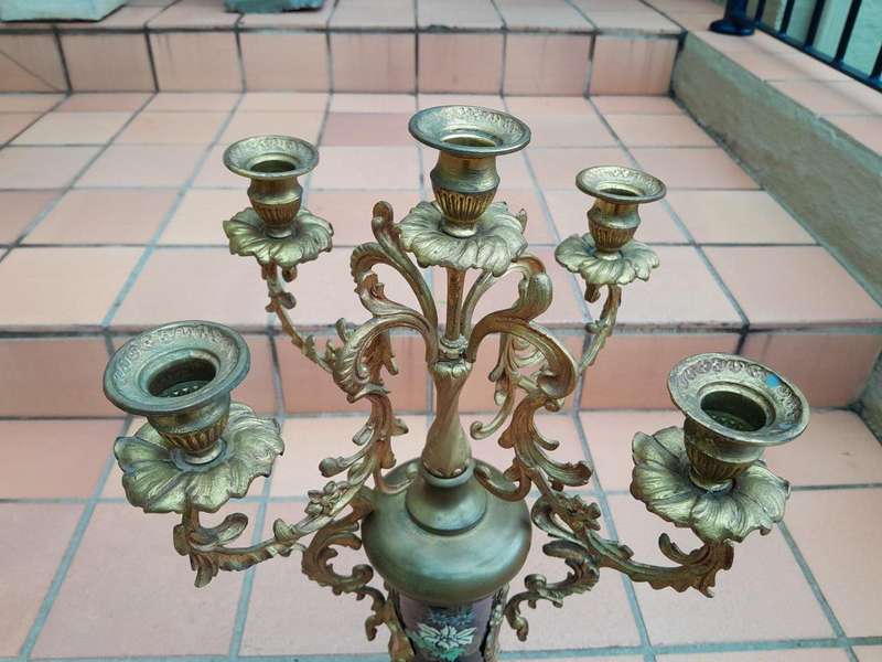 An Early 20th Century (Circa 1911) French Rococo Style Clock Garniture Set With Gilt Metal Mounts...