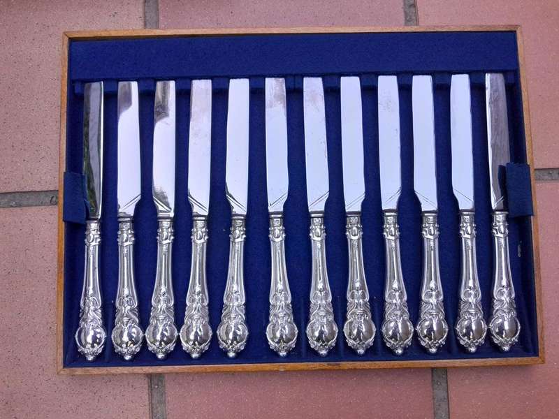 An Antique English Victorian Circa 1849  Set of Eighteen  Fruit Knives and Forks and a serving ...