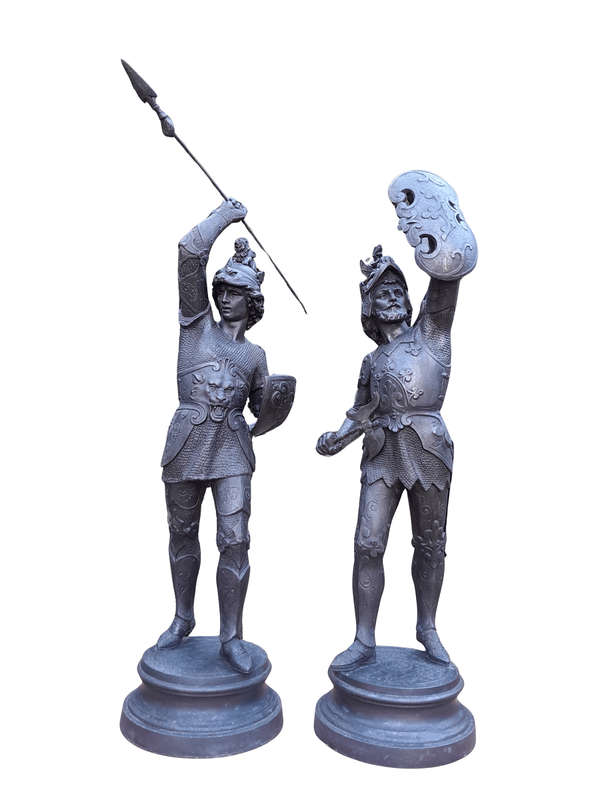 An Early 20th Century Pair of Spelter Warriors Signed 