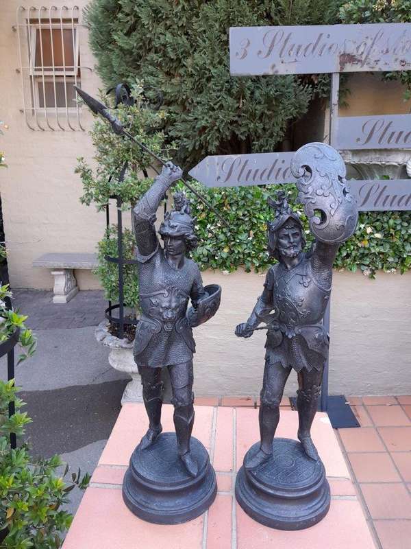 An Early 20th Century Pair of Spelter Warriors Signed 