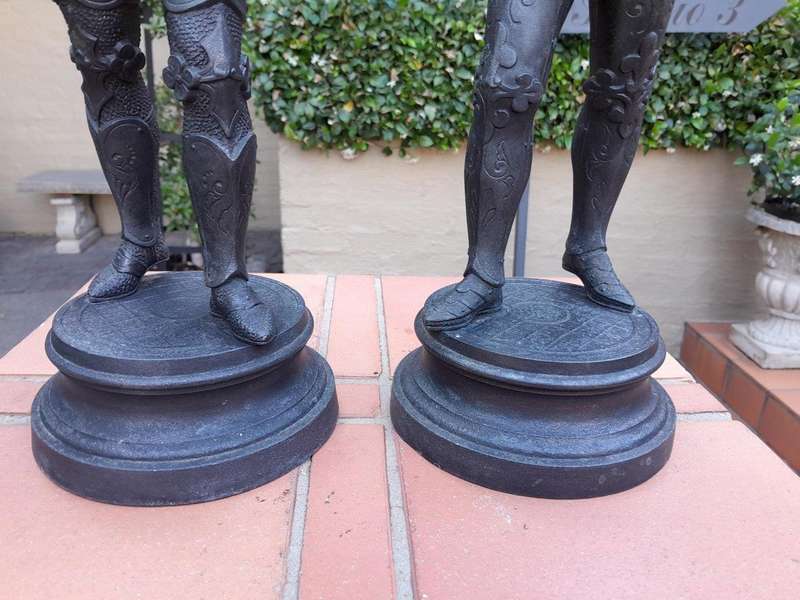 An Early 20th Century Pair of Spelter Warriors Signed 
