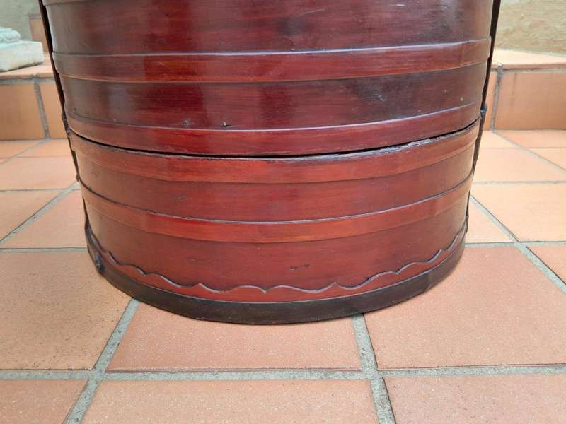 A 20th Century Pair Of Chinese Lacquered Bamboo Picnic Boxes With Handles