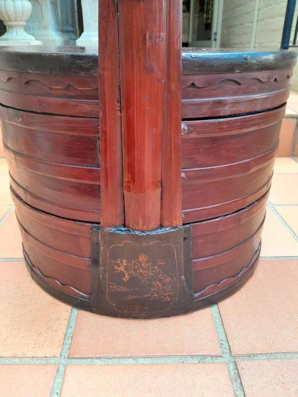 A 20th Century Pair Of Chinese Lacquered Bamboo Picnic Boxes With Handles
