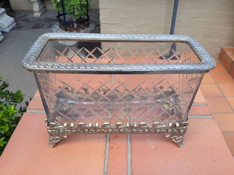 A 20TH Century  Cut Glass Container / Vase on Gilt Metal Base