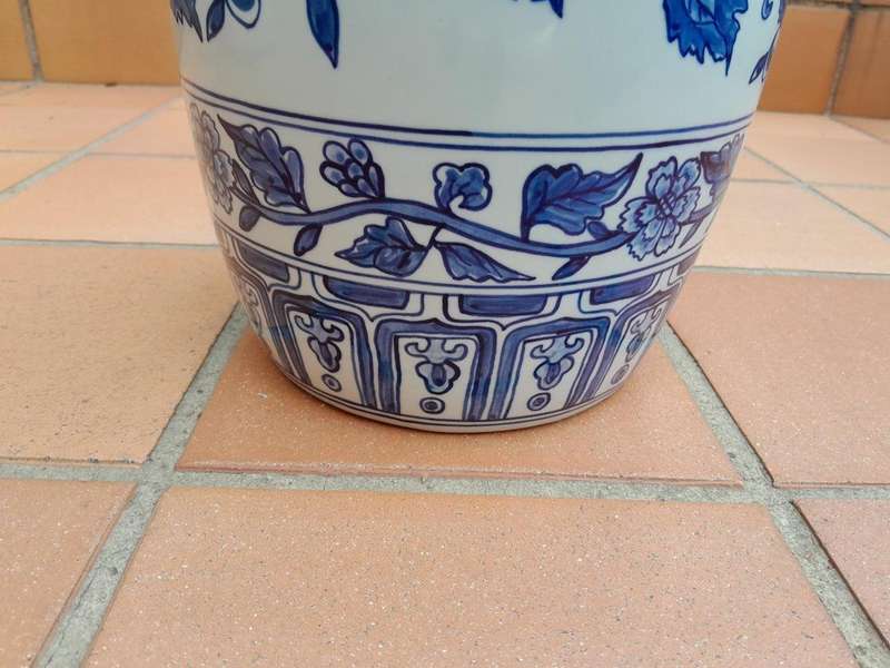 A 20th Century Pair of Blue / White Painted Ceramic Vases