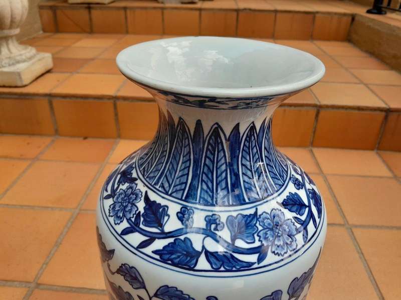 A 20th Century Pair of Blue / White Painted Ceramic Vases