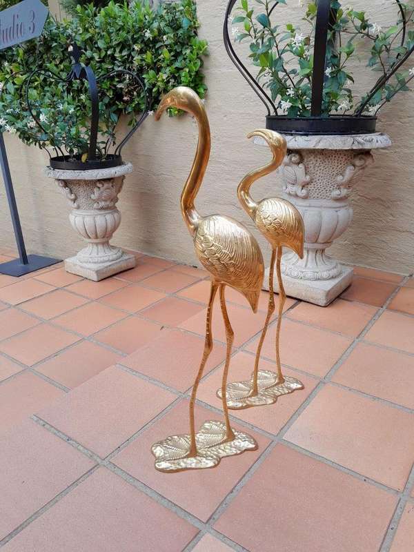 A 20TH Century Decorative For Floor or Table Pair of Brass Flamingos