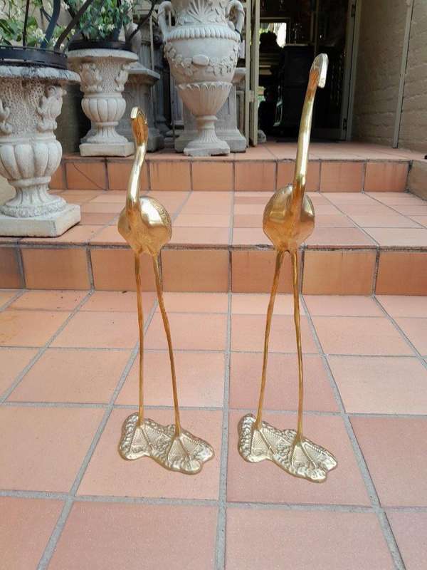 A 20TH Century Decorative For Floor or Table Pair of Brass Flamingos