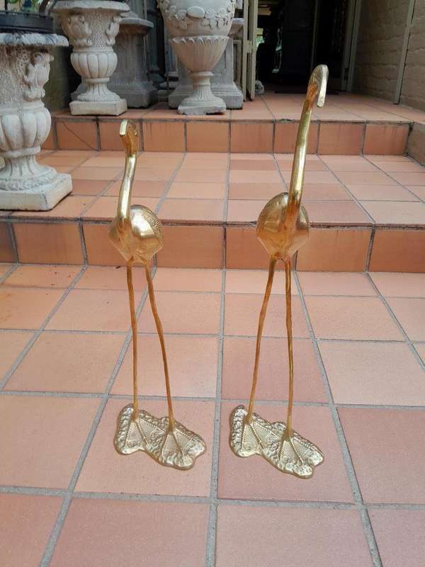 A 20TH Century Decorative For Floor or Table Pair of Brass Flamingos