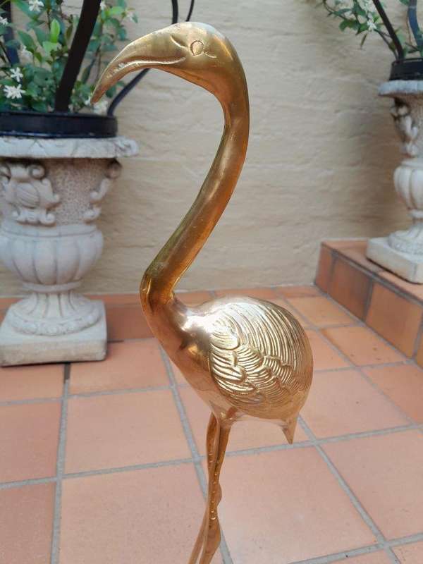 A 20TH Century Decorative For Floor or Table Pair of Brass Flamingos