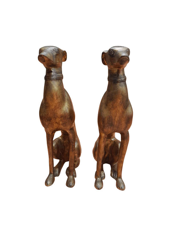 A Rare Pair Of Decorative Dogs  /  Whippets Of Large Proportions In A Hand Gilded With Gold Leaf ...
