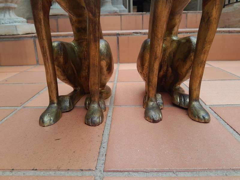 A Rare Pair Of Decorative Dogs  /  Whippets Of Large Proportions In A Hand Gilded With Gold Leaf ...