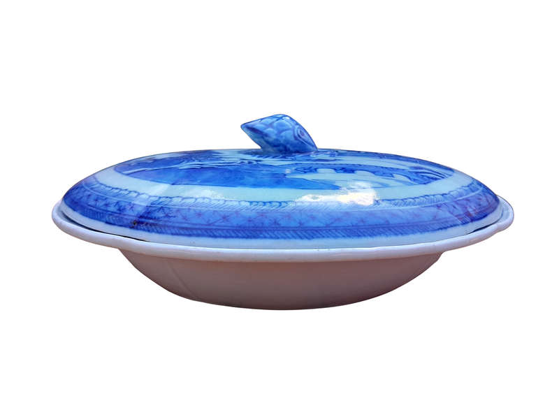 An Antique Early 19th Century Blue / White Dish with Cover