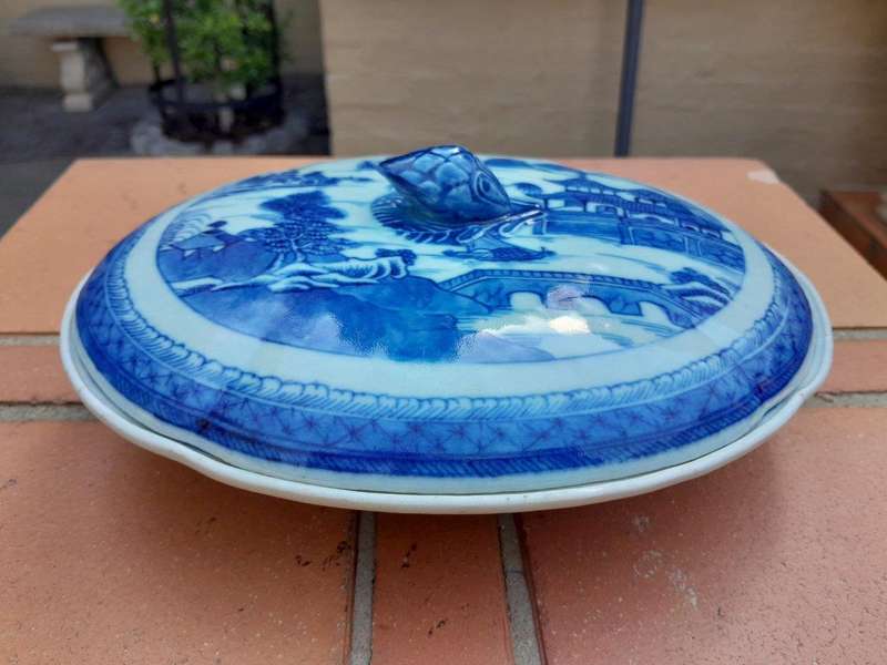 An Antique Early 19th Century Blue / White Dish with Cover