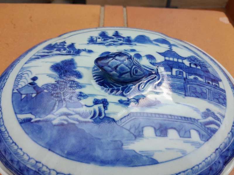 An Antique Early 19th Century Blue / White Dish with Cover