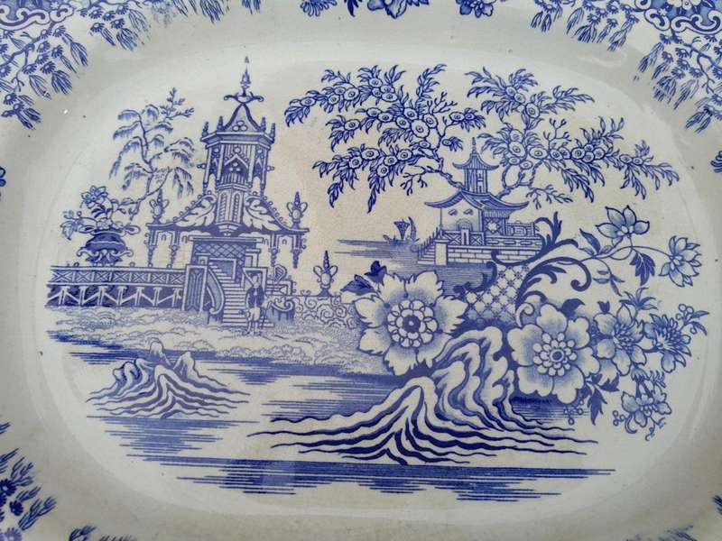 An Antique Colandine Blue / White Large Porcelain Platter