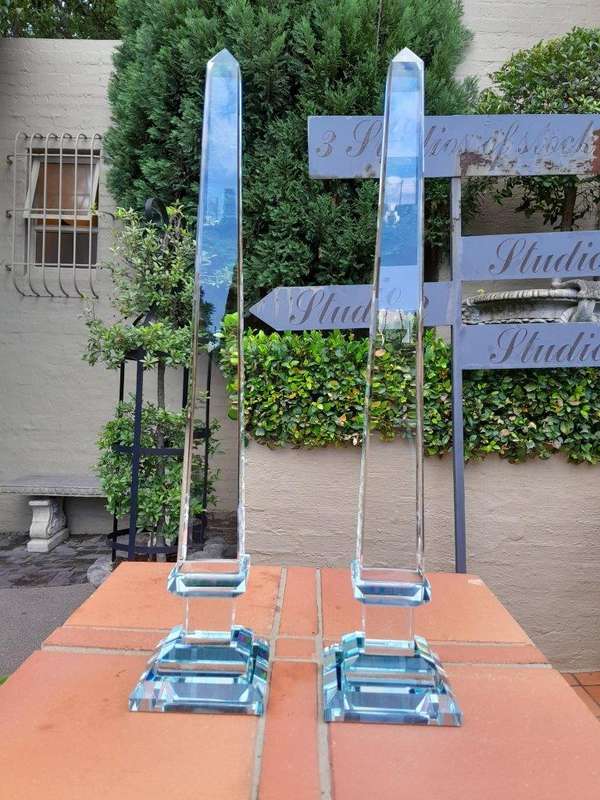 A Pair Of Decorative Crystal Obelisks