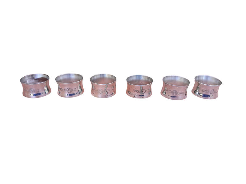 A 20TH Century Set Of Six Silver-Plate  Napkin / Serviette Rings With Hallmarks