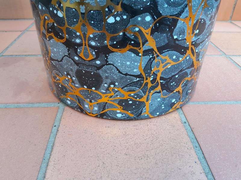 A Decorative Pair Of Gold / Charcoal / Grey With Off White Speckles Side Table / Seating Stool / ...