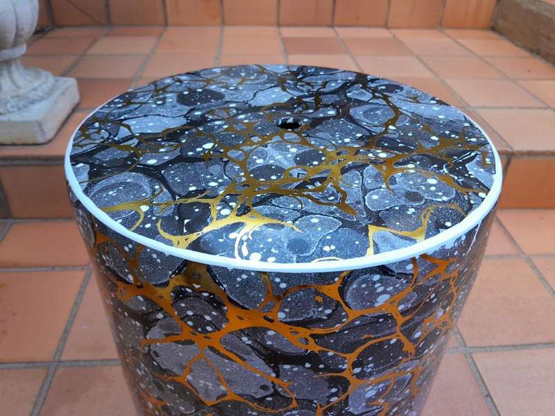 A Decorative Pair Of Gold / Charcoal / Grey With Off White Speckles Side Table / Seating Stool / ...