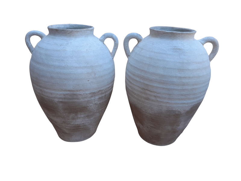 A Pair Of Cement Urns Of Large Proportion With Handles