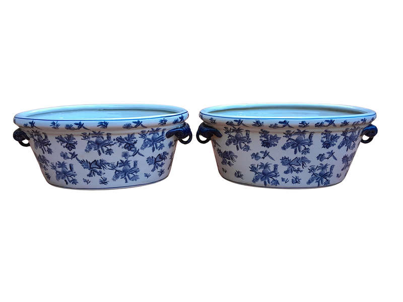 A Pair Ofr Blue / Off White Planters