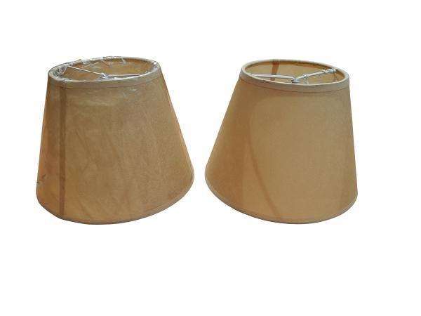 A 20th Century Pair Of Handmade Parchment Lampshades With Gold Painted Trim