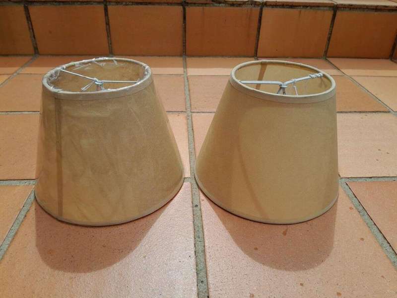 A 20th Century Pair Of Handmade Parchment Lampshades With Gold Painted Trim