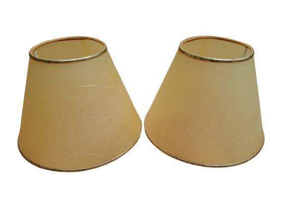 A 20th Century Pair Of Handmade Parchment Lampshades With Gold Painted Trim