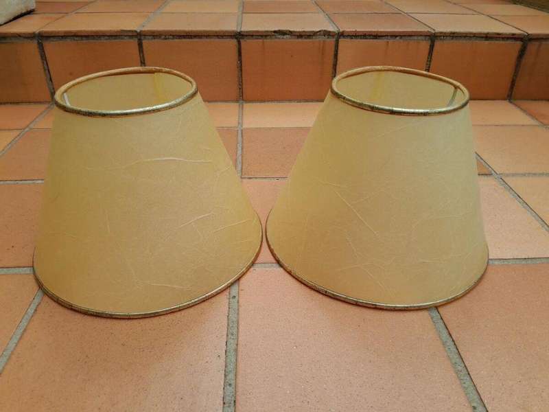 A 20th Century Pair Of Handmade Parchment Lampshades With Gold Painted Trim
