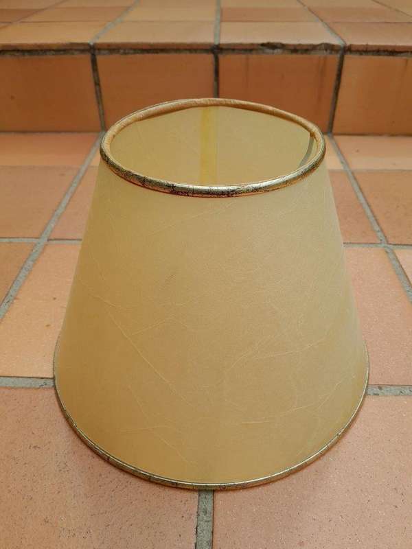 A 20th Century Pair Of Handmade Parchment Lampshades With Gold Painted Trim