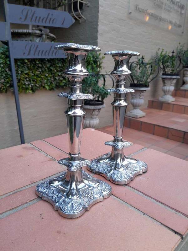A 20th Century Pair of Silver Plate Candle Holders / Candle Sticks