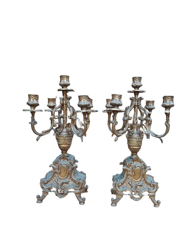 A 20th Century Pair of  French Louis XV Style Gilt Metal Candelabras