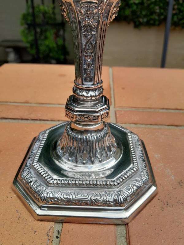 A Set Of Three Christofle Silver Plate Candelabras Comprising A Pair Of Two Arm Candelabras And A...