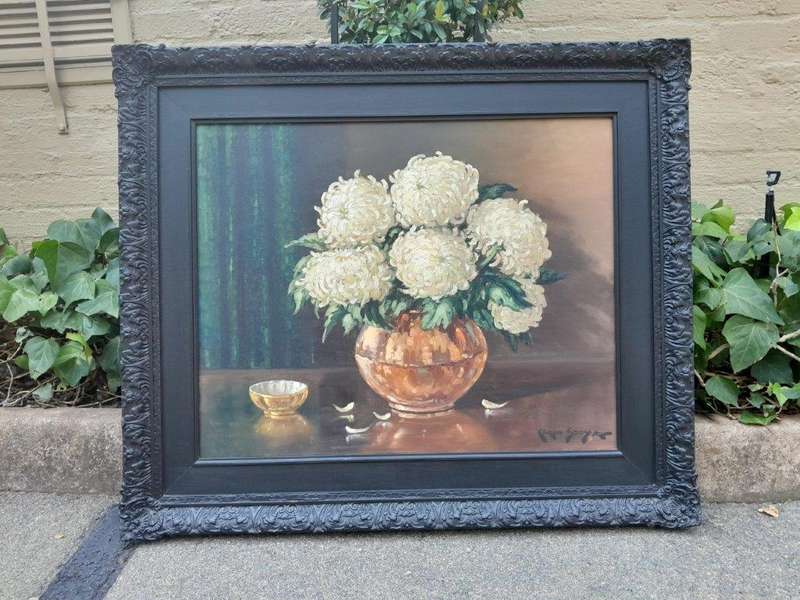 Carlo Sdoya (South Africa, 1914 - 1996), A 20TH Century Signed Floral Oil of Chrysanthemums