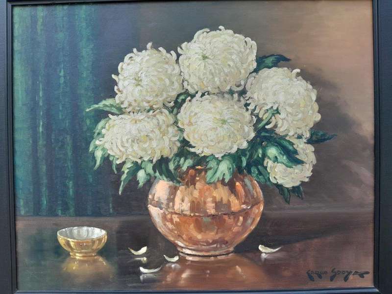 Carlo Sdoya (South Africa, 1914 - 1996), A 20TH Century Signed Floral Oil of Chrysanthemums