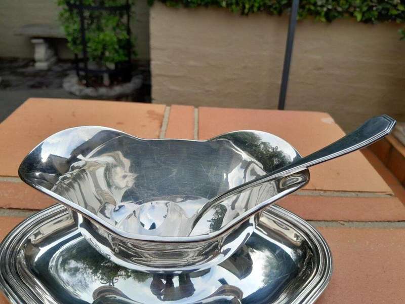 A 20TH Century Silver Plate Christofle / France Gravy / Sauce Boat / Bowl with Ladle